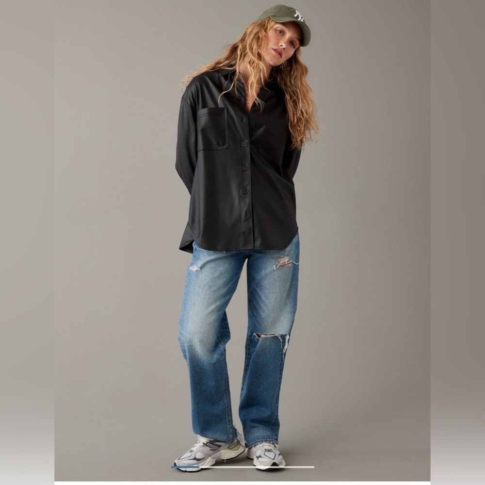 American Eagle oversized vegan leather shacket L